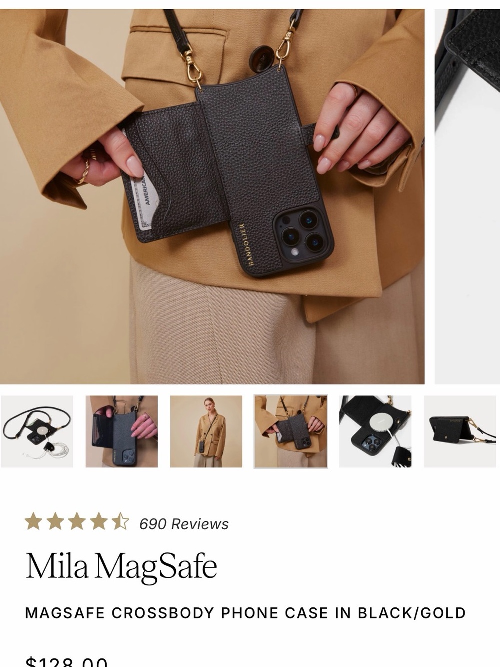 Bandolier MagSafe Crossbody Phone Case in Black/Gold - Wallet Case